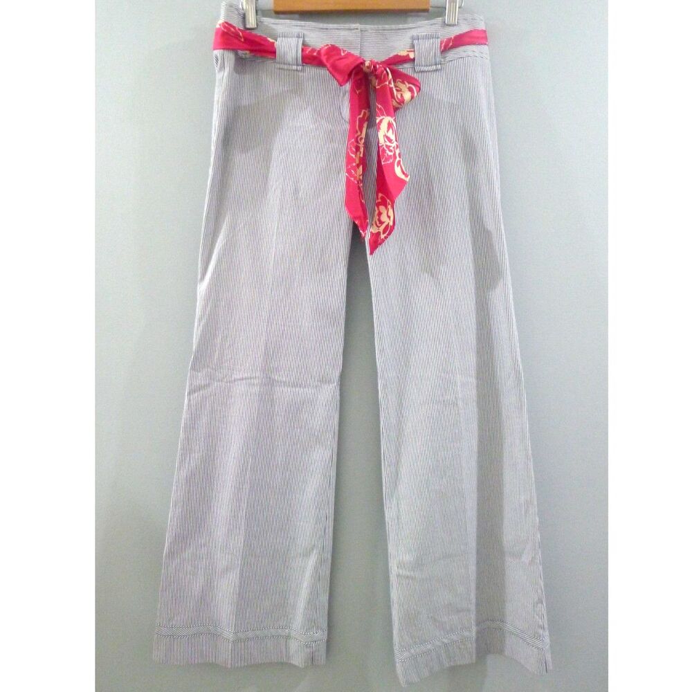 Nanette Lapore Wide Leg Nautical Stripe Pant With Sash - Navy/White 6